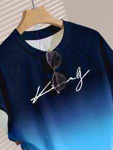 INAWLY Women's Casual Ombre Letter Print T-Shirt And Shorts Set, Summer