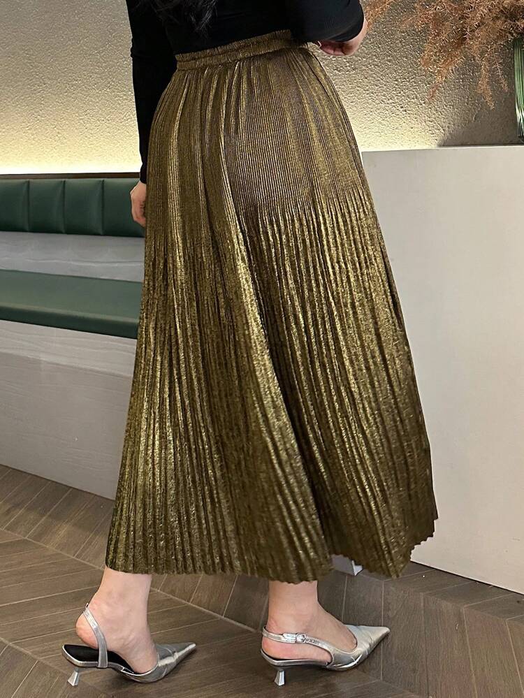 Dazy Plus Plus Size Elastic Waist Velvet A-Line Pleated Skirt, Elegant For Formal Events Fall Skirts