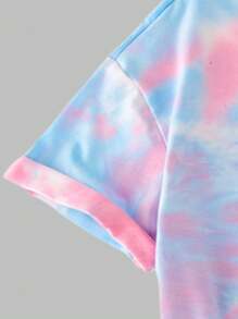 SHEIN Elladie kids 女孩休闲时尚创意可爱卡通针线字母标语印花 T 恤和紧身裤两件套 - 彩色 - 查看 4