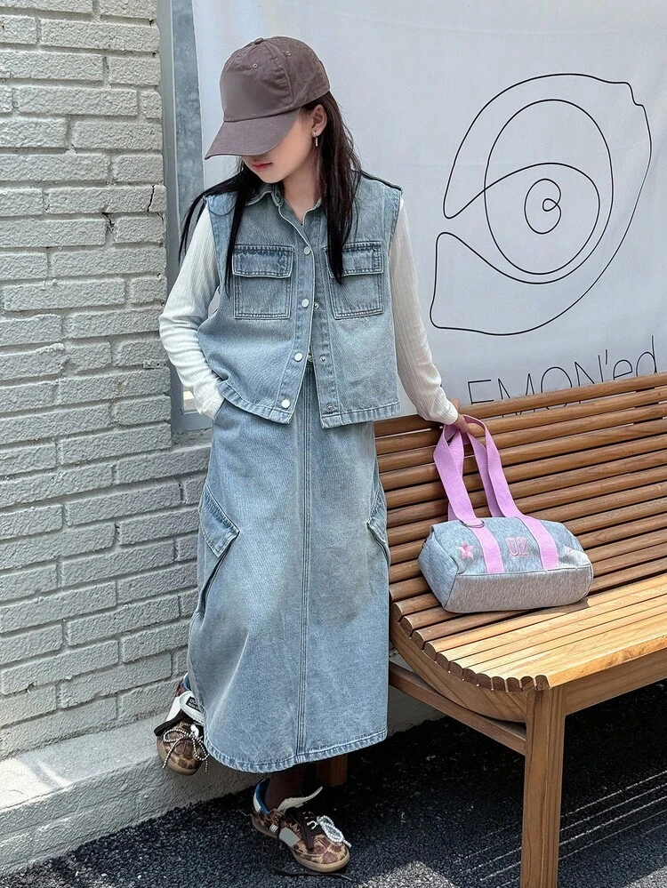 Tween Girls Denim Set Fall, Winter Two-Piece Outfits