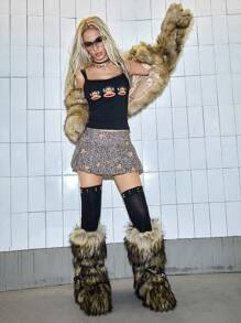 Paul Frank X ROMWE 女士 Kpop Y2K 猴子印花修身露脐吊带背心 - 黑色 - 查看 7