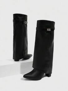 女士时尚黑色过膝靴 - 黑色 - 查看 7
