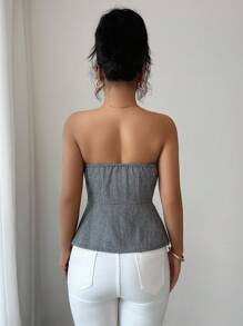 Chiquease Casual Sexy Open Front Zip Up Herringbone Texture Women Crop Top - Black and White - View 3