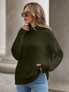 EURMUSE Women's Casual Solid Color Turtleneck Sweater, Autumn/Winter,Jumper,Cream Jumper,Jumpers,Black Jumper,Womens Jumper,White Jumper,Women's Jumper,Women's Jumpers - Green - View 3