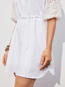 ATUI Studio Sukienka damska w jednolitym kolorze, minimalistyczna, na co dzień, z krótkim rękawem - Biały - Zobacz 6