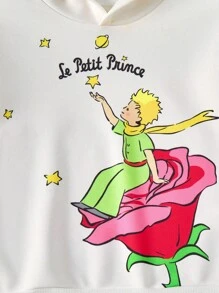 LE PETIT PRINCE X SHEIN 2 件装小男孩卡通星空印花蓝色休闲连帽长袖运动衫和玫瑰印花可爱白色运动衫套装 - 藍色 - 查看 4