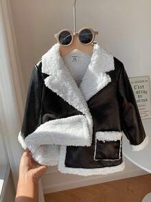 SHEIN Babygirl Cute Autumn/Winter Versatile Plush Fleece Faux Fur Jacket, Black & White Baby Boy Coat Baby Boy Leather Jacket Baby Boy Biker Jacket Baby Boy Faux Leather Jacket Baby Boy Sherpa Jacket Baby Girl Leather Jacket Baby Jacket Baby Girl Sherpa Jacket Baby Girl Faux Leather Jacket Fall