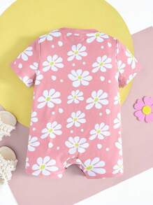 LOONEY TUNES X SHEIN Pelele informal y lindo con estampado de flores y dibujos animados para bebé niña