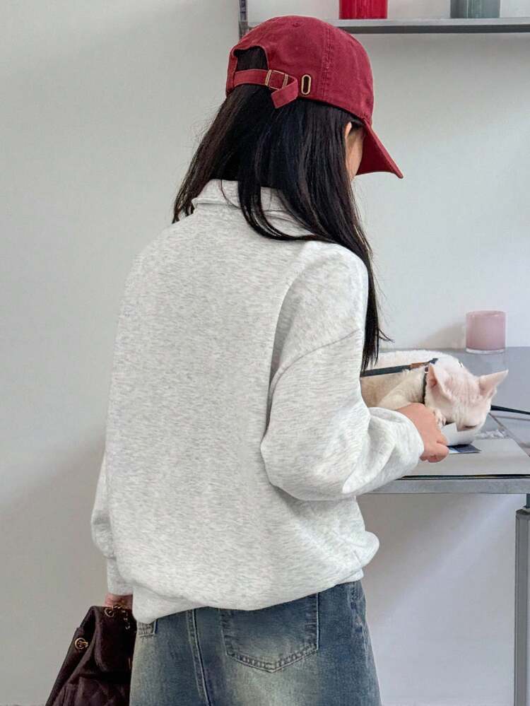 Tween Girls Embroidered Thermal Lined Stand Collar Sweatshirt, Fall