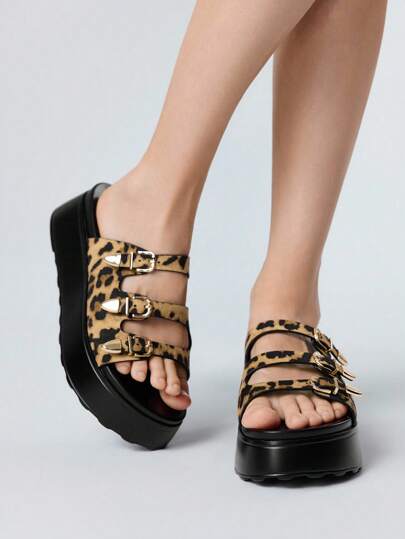 Grunge Punk Women's Fashion Brown Thick Sole Flat Sandals