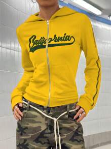 StreetHx Áo nỉ trùm đầu kiểu Mỹ cổ điển ôm vừa vặn có khóa kéo dành cho nữ mùa thu - Màu vàng - Xem 4