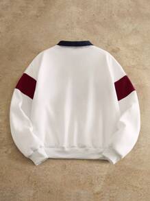 Manfinity NXTstreet 男式休闲针织拼布宽松 Polo 领长袖运动衫，秋冬 - 彩色 - 查看 2