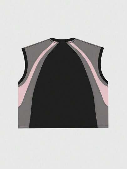 Street Life Débardeur décontracté pour hommes, mode de rue, imprimé lettres, couleur contrastée, ample, été