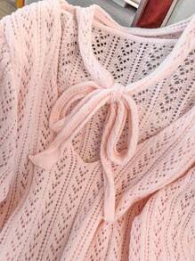 Franclia Áo len chui đầu thắt nơ khoét rỗng cho nữ, Áo chui đầu dệt kim thu đông - Màu Hồng baby - Xem 6