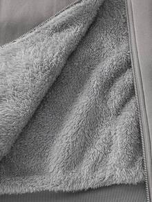 SHEIN Teen Boys' Gray Fluffy Lined Simple Silhouette Jacket, Casual Collegiate Style, Comfortable & Fashionable, Versatile & Practical, Soft Fabric, Suitable For Daily Wear, School, Outings, Outdoor Activities, Teen Boys Grey Hoodies Teen Boys Thermal Lined Hoodie Grey Hooded Jacket Teens Teen Boys Gray Hoodie Jacket Boys Gray Zip Up Hoodie Gray Jacket For Teens Boys Winter Hoodie Teen Hoodies Boys Zipper Jackets Hoodie With Pockets Boys Jackets For Teen Boys Jogging Plush Puffer Grey Gray Jacket Teen - Grey - View 6