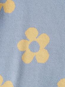 SHEIN 秋冬款女童花卉图案圆领长袖毛衣 - 霧霾藍 - 查看 8