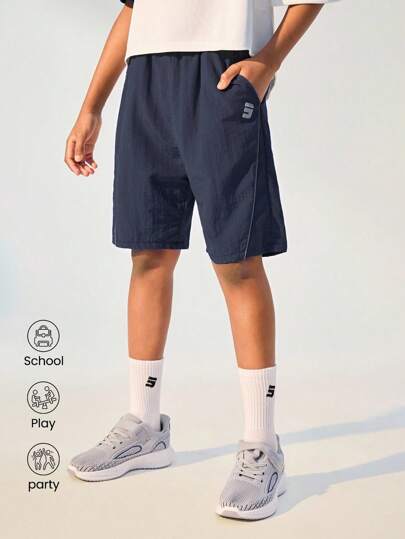 JNSQ Tween Boy Loose Outdoor Casual Sports Shorts, Children Elastic Waist Patchwork Reflective Stripe 3M Reflective Pattern Loose Outdoor Casual Sports Shorts