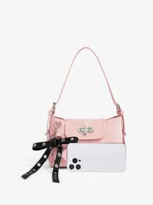 SHEIN ICON Quý cô, Túi đeo vai nữ, Túi Hobo, Túi đeo chéo, Túi xách quai trên, Thời trang, Cá nhân hóa, Đơn giản, Đa năng, Đường phố, Những cô gái ngọt ngào và sành điệu, Những cô gái nóng bỏng, Y2k, Cổ điển, Đinh tán, Cổ điển, Phong cách Biker, Nơ đen, Hồng, Thanh thiếu niên, Phong cách Preppy, Trường học, Cao đẳng, Hàng ngày - Hồng - Xem 5