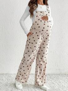 SHEIN Fall Clothes,Autumn Clothes,Maternity Autumn Clothes Maternity Maternity Casual Collegiate Style All-Over Print Adjustable Strap Jumpsuit Maternity Overalls Pregnancy Overalls Maternity Jumpsuits Pregnancy Jumpsuits Maternity Clothes - Khaki - View 4