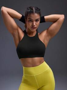 Powerista Áo ngực thể thao hở lưng màu trơn dành cho nữ hàng ngày - màu đen - Xem 6