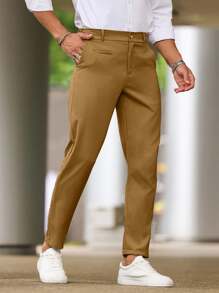 Manfinity Homme Quần ống côn trơn màu thường ngày dành cho nam, thích hợp đi làm, mùa thu - màu nâu - Xem 5