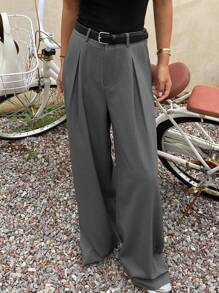 DAZY 女士宽松阔腿裤，休闲长裤，秋季商务装 - 灰色 - 查看 5