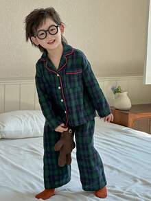 Dazy Kids Toddler Boys' Casual Plaid Home Clothes For Fall - Dark Green - View 3