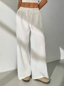 SHEIN PETITE 女士时尚百搭纯色宽松抽绳阔腿裤