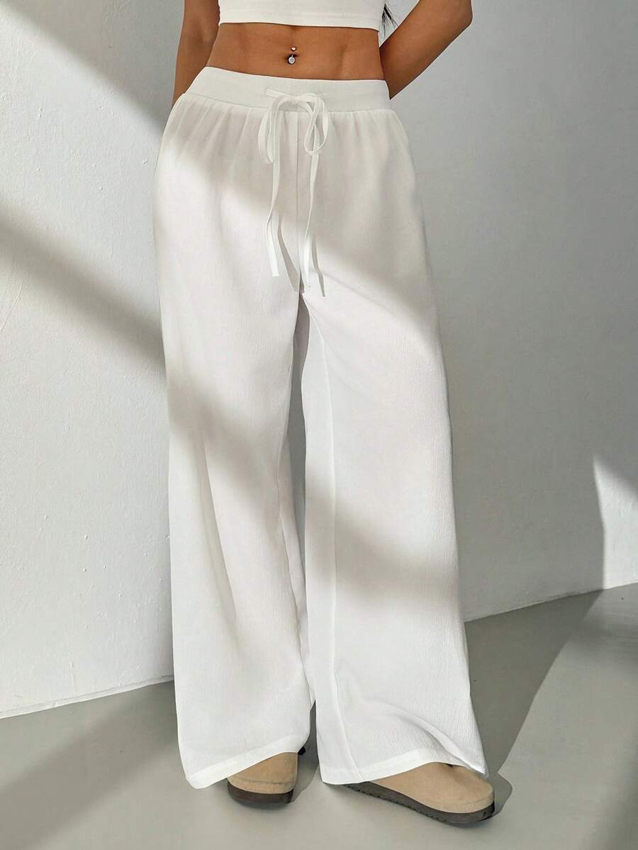 SHEIN PETITE 女士时尚百搭纯色宽松抽绳阔腿裤