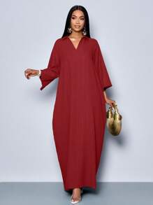 SOLERSUN Vestido Longo Feminino da SOLERSUN com Decote em V, Mangas Morcego Soltas e Sem Cinto, para Férias