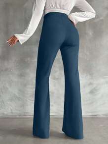 SHEIN Tall Pantalones acampanados de doble botonadura decorativa de talla alta - Verde Oscuro - Ver 2
