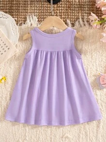 SHEIN Playful Pals Baby Girls' Cute Bee Animal Element Sleeveless Dress, Fashion New Style For Spring & Summer - Purple - View 2