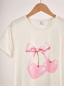 Bộ đồ ngủ dài tay cổ tròn in hình bướm và quả anh đào hoạt hình dành cho bé gái, phù hợp cho mùa thu/hè - Hồng - Xem 3