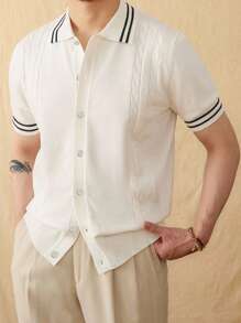 Manfinity Homme 男士夏季休闲撞色条纹针织上衣 - 彩色 - 查看 5