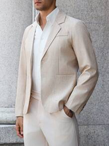 Manfinity AFTRDRK Men's Solid Color Casual Business Blazer, Old Money - Khaki - View 2