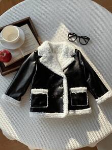 SHEIN Babygirl Cute Autumn/Winter Versatile Plush Fleece Faux Fur Jacket, Black & White Baby Boy Coat Baby Boy Leather Jacket Baby Boy Biker Jacket Baby Boy Faux Leather Jacket Baby Boy Sherpa Jacket Baby Girl Leather Jacket Baby Jacket Baby Girl Sherpa Jacket Baby Girl Faux Leather Jacket Fall