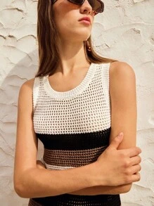 Maija Robe en tricot ajustée sans manches à motif rayé bicolore, décontractée pour femme - Multicolore - Voir 6