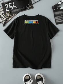 GUMBALL X SHEIN Áo thun tay ngắn in họa tiết hoạt hình thường ngày cho bé trai, phù hợp cho mùa hè - màu đen - Xem 2