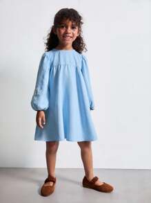SHEIN Young Girls' Long Sleeve Embroidered Denim Effect Dresses, Autumn - Multicolor - View 4