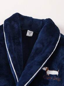 Young Boy Plush Dachshund Embroidered Long Sleeve Soft Fleece Robe Toddler Robe Kids Robe Girls Robe  Toddler Bathrobe Kids Nave Robe Toddler Fleece Robe Plush Robe Toddler Winter Pajamas 4Y-7Y - Royal Blue - View 3