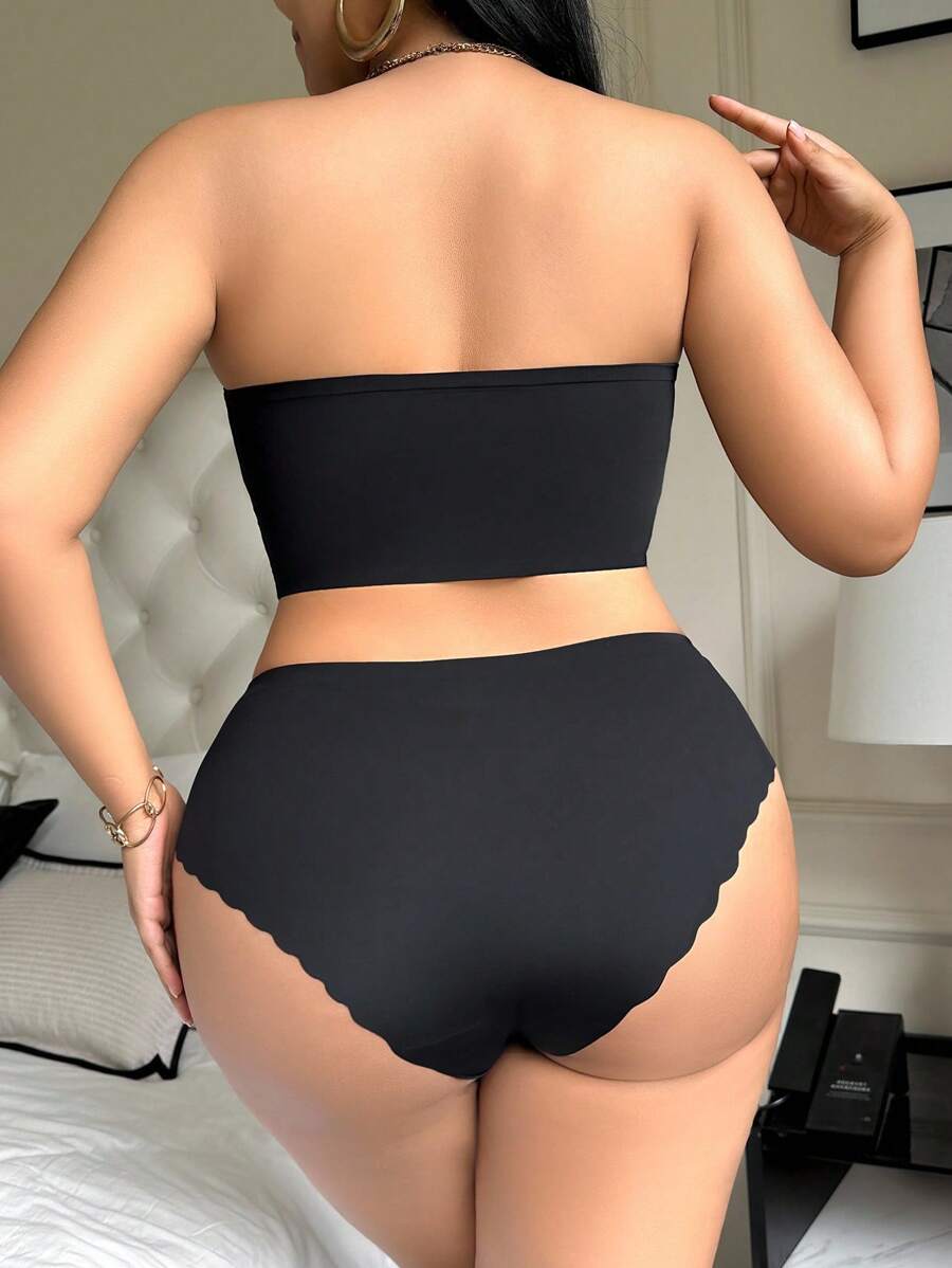SHEIN 2 piezas Set de ropa interior sin costuras de talla grande - Negro - Ver 1