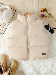 SHEIN Gilet épais doublé thermique à col montant et poches pour adolescentes