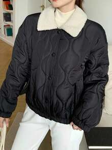 SHEIN Teen Girl Quilted Long Sleeve Single-Breasted Casual Turndown Collar Winter Jacket
