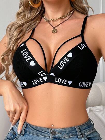 Snug Zone Sostén con letras sin relleno y calado de estilo sexy y de moda para mujer