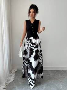 Elenzga Top Casual Chique + Saia Elegante e Fluida para Férias (Corte Aleatório)