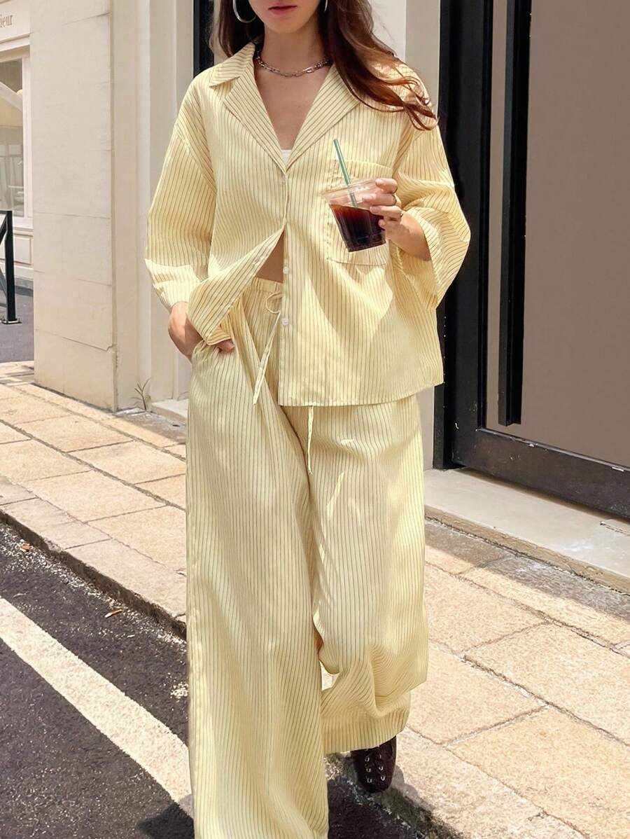 Aveloria Affinna 2pcs Striped Blazer Collar 3/4 Sleeve Commuting Elegant Pant Suit - Multicolor - View 1