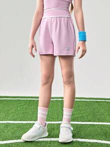 JNSQ Tween Girls Back To School Outdoor Sports Loose Shorts, Children's Elastic Waist 3M Reflective Patchwork Contrast Color Professional Outdoor Sports Shorts - Pink - View 4