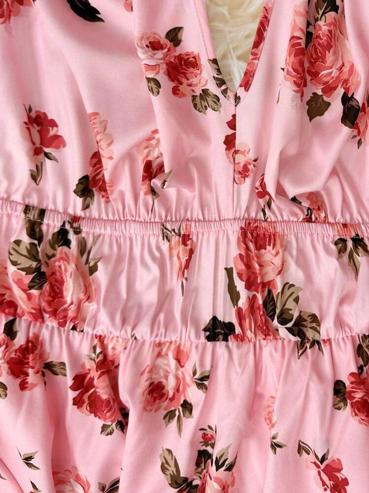 Sweetra Mono sin espalda con estampado floral para vacaciones, con doble bajo, para mujer de talla grande - Multicolor - Añade 3