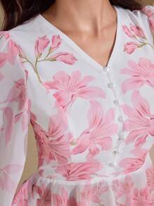 Graceveil 女式渐变色印花 V 领长袖上衣和修身半身裙两件套