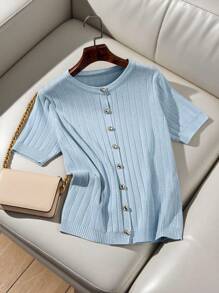 Franclia 新款夏季法式宽松罗纹修身休闲通勤女式针织开衫针织毛衣休闲穿搭春季大学服装